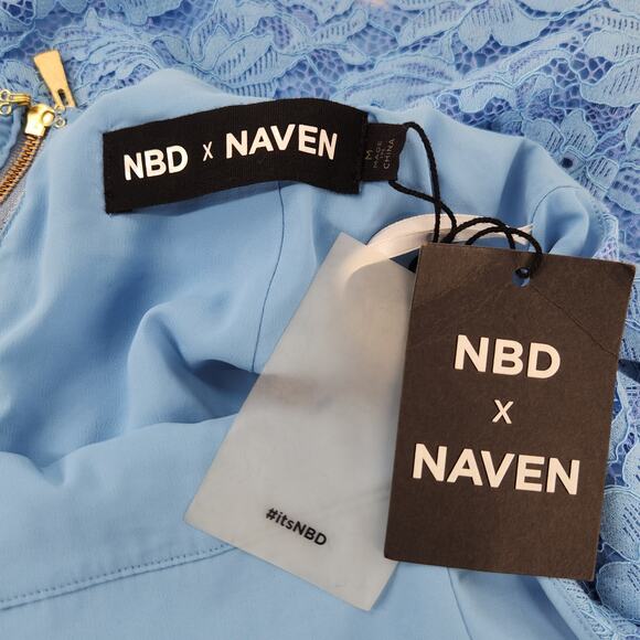 NBD x Naven Cut Out Lace Halter Backless Mini Dress Size M Blue Romantic Luxe - Picture 5 of 11